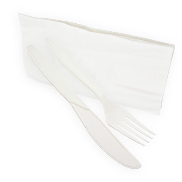 Cutlery Set, Besteckset aus Maisstärke Serviette Messer Gabel, kompostierbar, Beutel aus Maisstärke